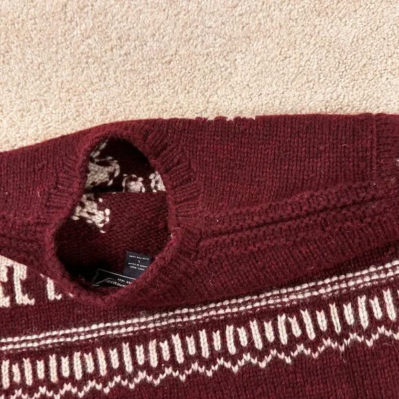 ABERCROMBIE & FITCH Hand Knit Sweater Men’s Large 100% Wool Fair Isle Moose - Picture 9 of 9